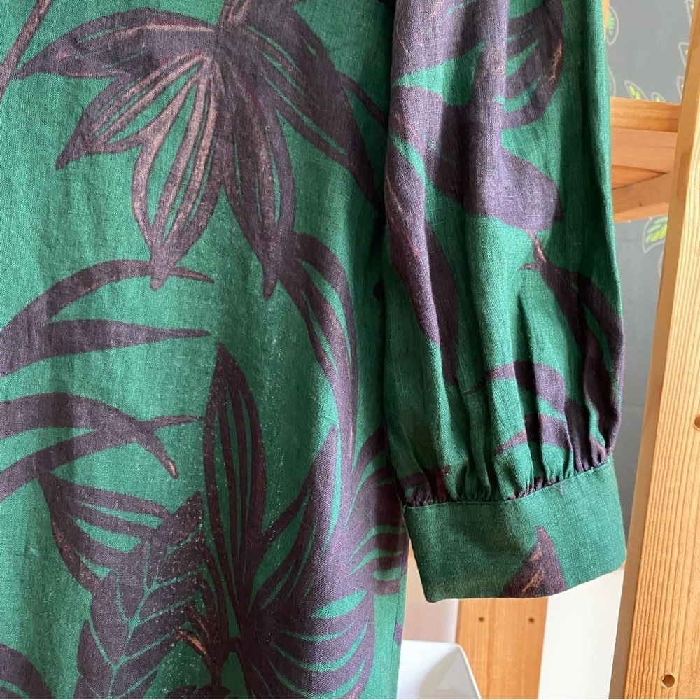 Zara Green Linen Palm Leaf Crochet Accent Midi Dress Small - Picture 8 of 16
